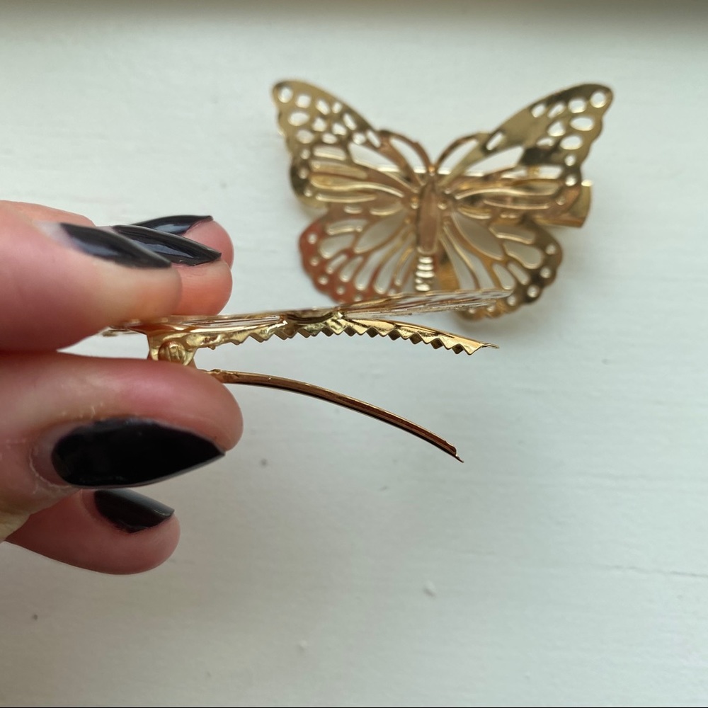Chic thin gold butterfly filigree hair clips - Picture 5 of 8